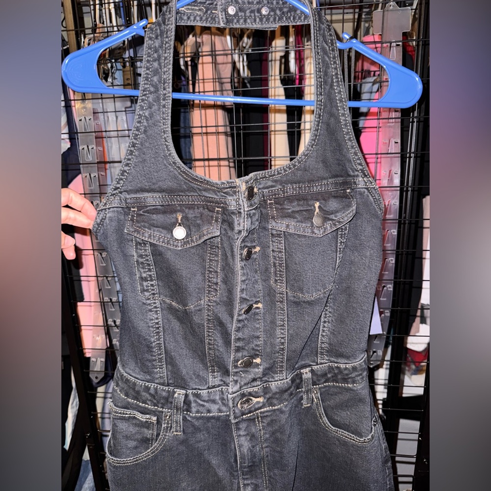 Universal Thread Black Denim Button-Up Dress with… - image 2